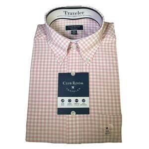 Club Room Men's Gingham Button-Down Shirt Rose Shadow Pink 15.5 32-33 $60